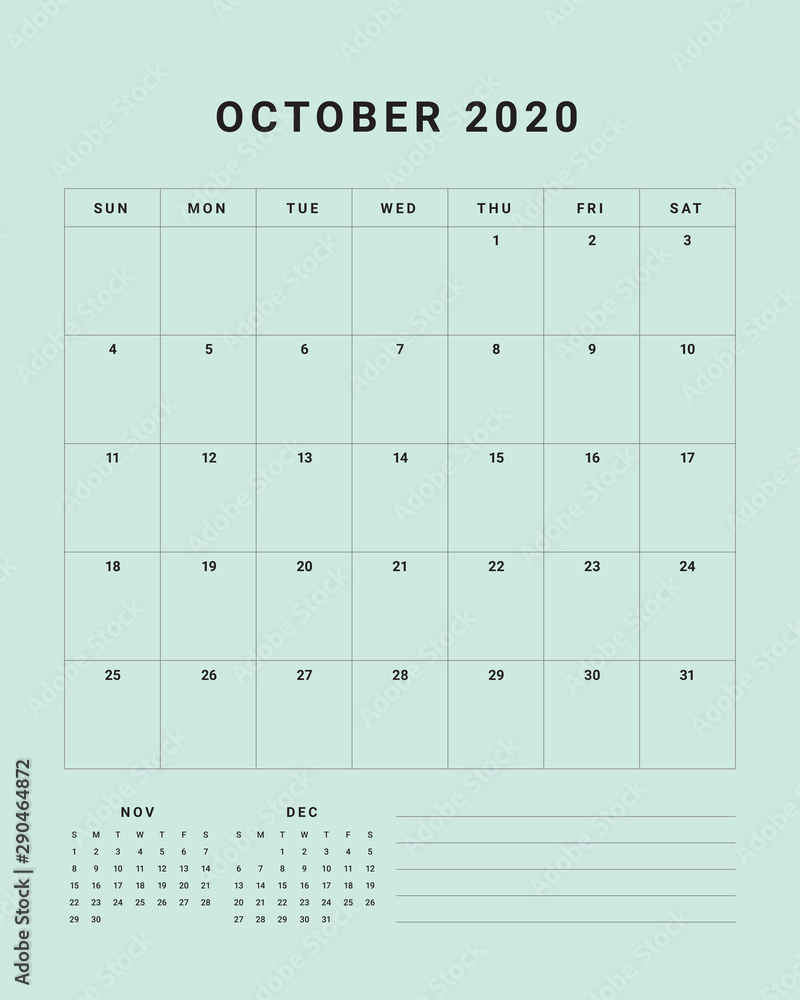 October 2020 desk calendar vector illustration - obrazy, fototapety, plakaty 