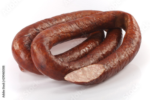 Dry sausage. Traditional sausage on a white background.