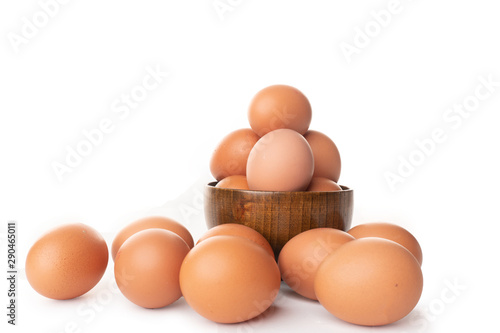 brown chicken egg isolated in white background
