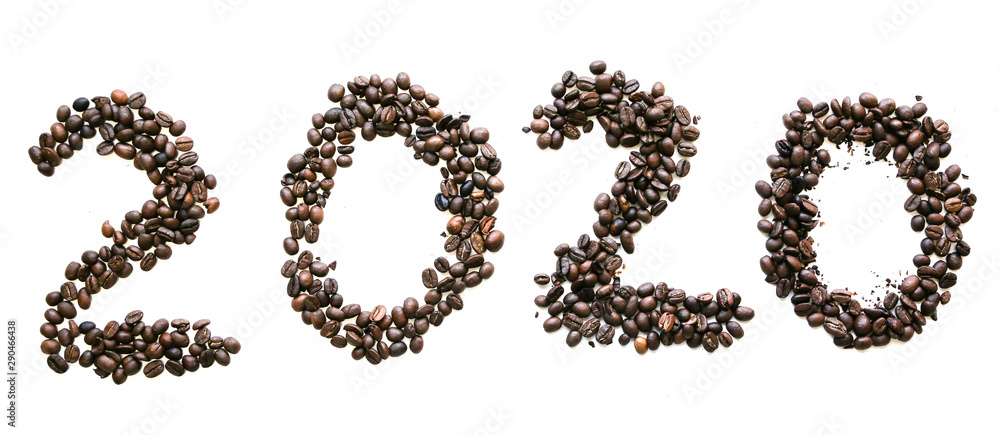 2020 New year from coffee beans isolated on white background. 2020 New year from coffee beans isolated on white background.