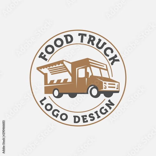 Vector illustration of street food truck graphic badge set. Food old logo design