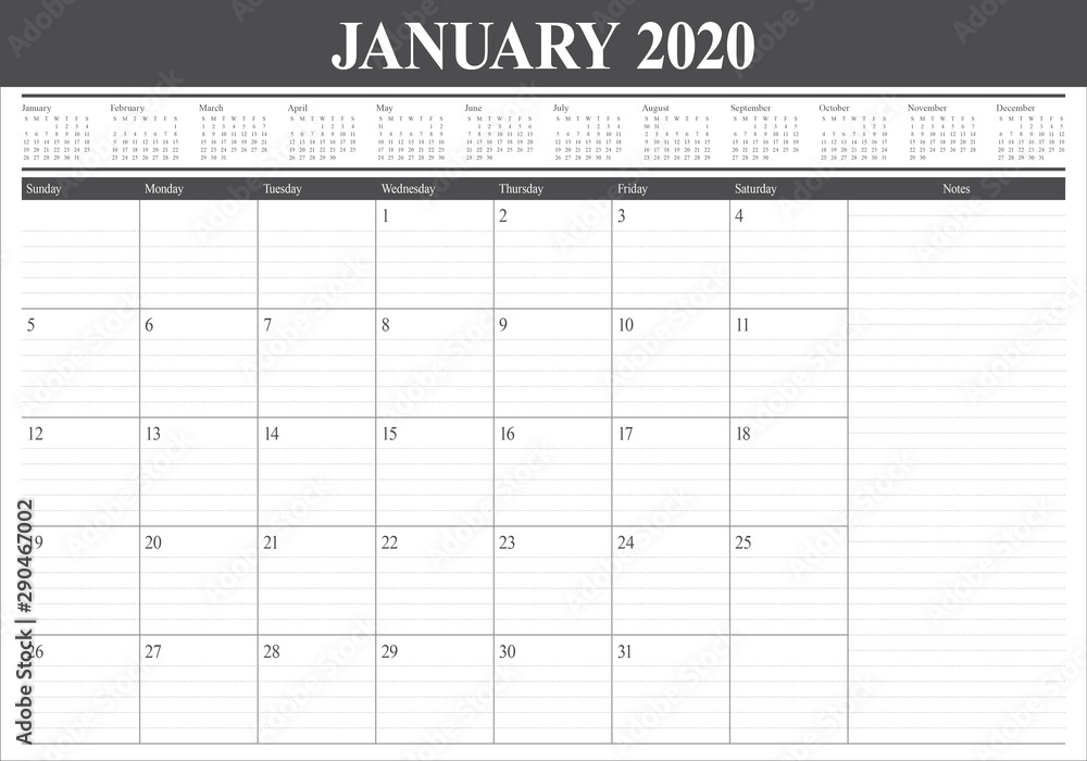 January 2020 desk calendar vector illustration January 2020 desk calendar vector illustration