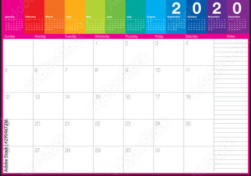 January 2020 desk calendar vector illustration
