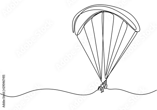 Continuous line drawing of sky parachute sport game. Adventure and adrenaline maker theme concept.