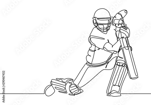 Cricket sport player one line drawing continuous single line art vector illustration minimalism design.