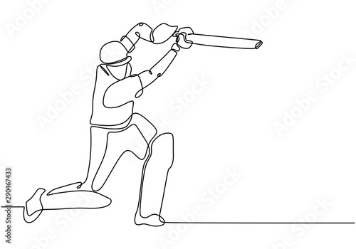 one line drawing of Cricket sport player continuous single line art vector illustration minimalism design.