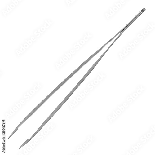 Metal tweezers on an isolated white background