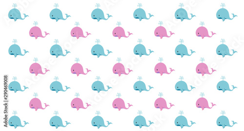 Cute whale waves and the sea Blue vector image There are boats and the sky is an illustration for little children.
