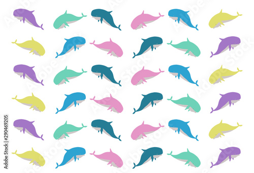 Cute whale waves and the sea Blue vector image There are boats and the sky is an illustration for little children.
