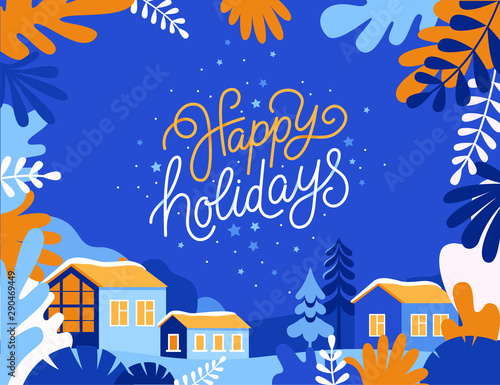 Vector illustration in trendy flat simple style - Happy Holidays