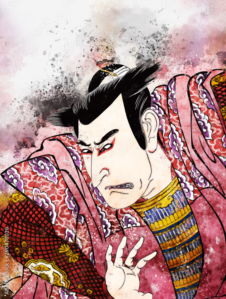 Fototapeta premium 浮世絵 歌舞伎役者 その16 水彩