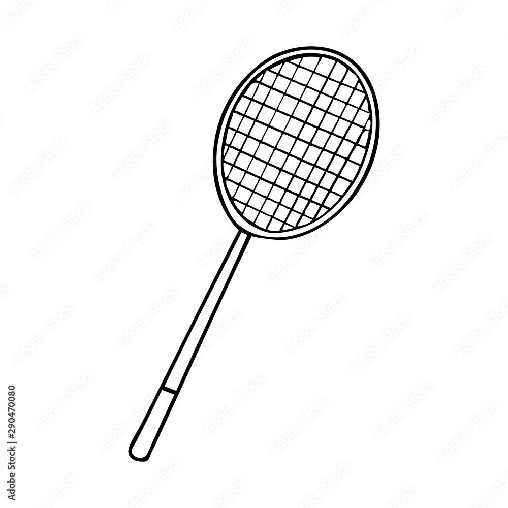 Black and white badminton racket on white backdrop Black and white badminton racket on white backdrop