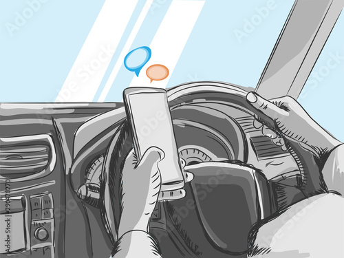 Business Woman playing internet while driving