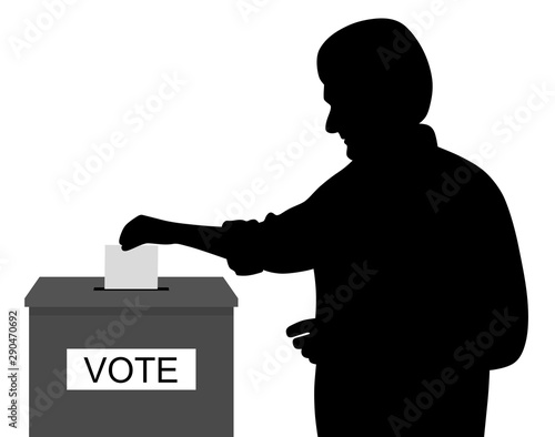 Man voter putting ballot voting paper in ballot box