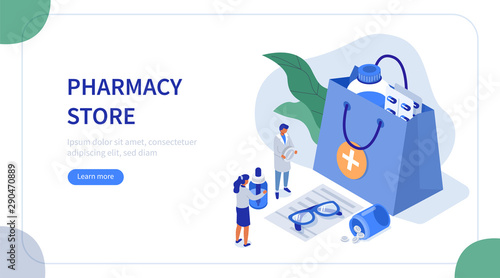 Pharmacy Store Concept. Flat Isometric Vector Illustration.