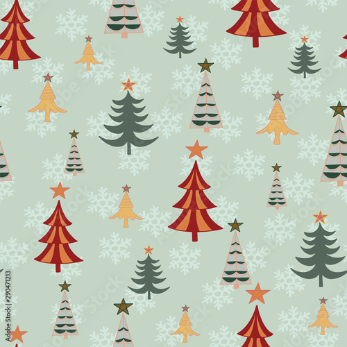 Vector Christmas Tree Seamless Pattern on mint green background © dora