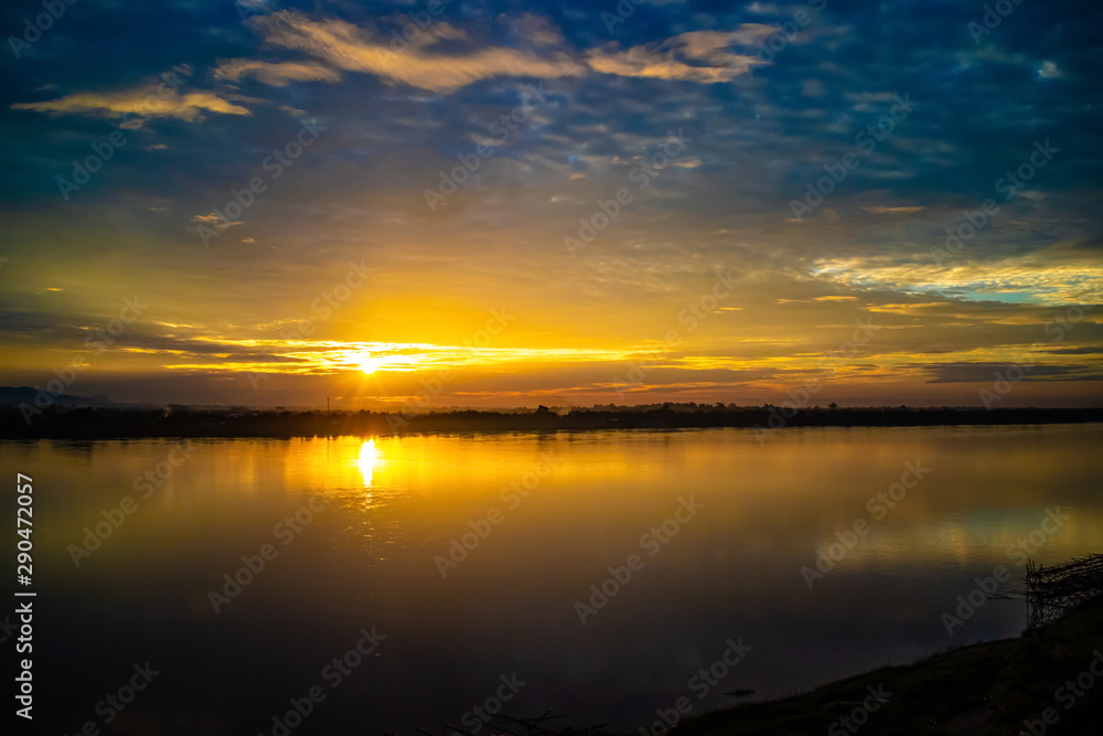 Sunrise in the morning at Nakhon Panom province of Thailand. Beside Mekong river