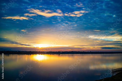 Sunrise in the morning at Nakhon Panom province of Thailand. Beside Mekong river