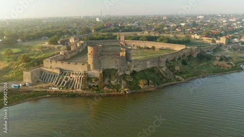Aerial view of the Old fortress in Belgorod-Dniester at Sunrise, Ukraine