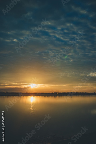 Sunrise in the morning at Nakhon Panom province of Thailand. Beside Mekong river © sarunyu