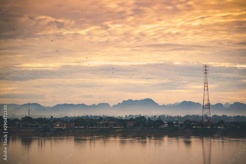 Mekong river view in the morning at Nakhon Panom province of Thailand