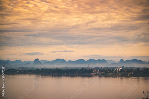 Mekong river view in the morning at Nakhon Panom province of Thailand © sarunyu