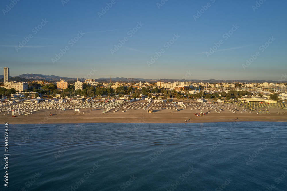 The famous resort of Rimini, Italy. Aerial view of Rimini. Coastline