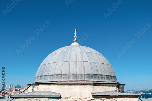 Minaret and dome of Suleymanie Mosque with Istanbul city background in Istanbul in Turkey 