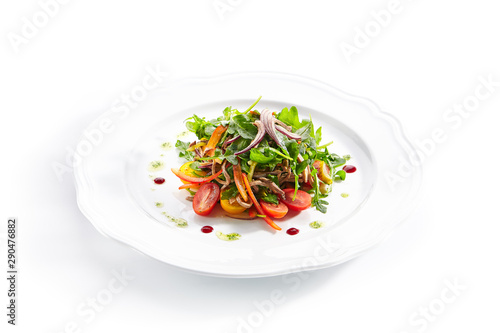 Gourmet Salad with Sliced Beef Tongue, Vegetables and Pesto