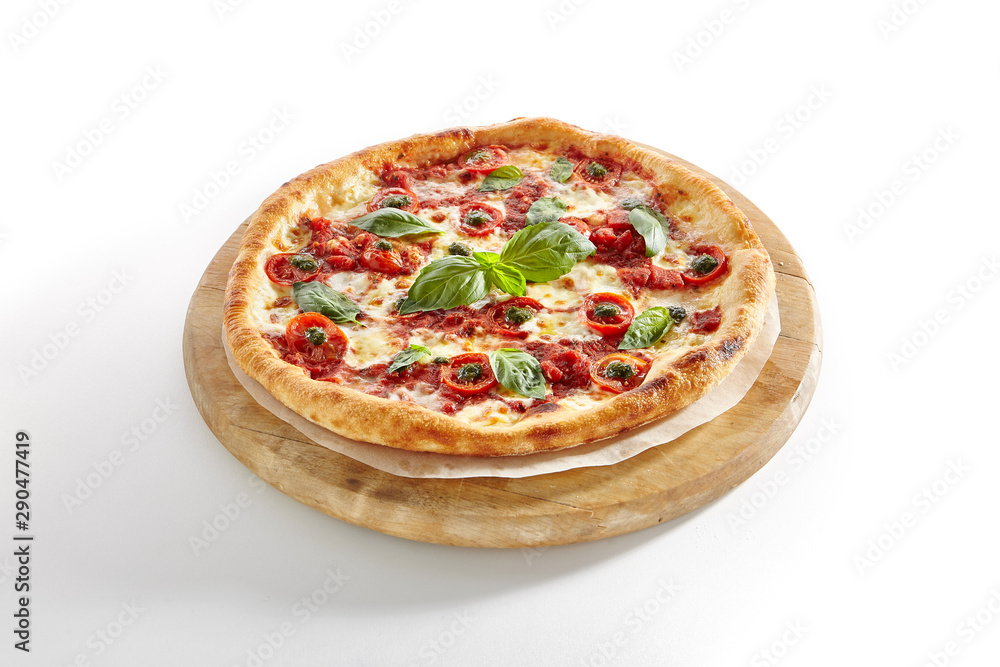 Pizza with Cherry Tomato, Mozzarella Cheese and Tomato Sauce Isolated Pizza with Cherry Tomato, Mozzarella Cheese and Tomato Sauce Isolated
