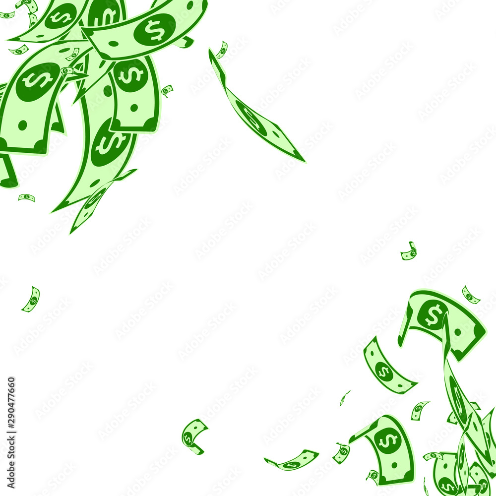 Naklejka premium American dollar notes falling. Messy USD bills on 