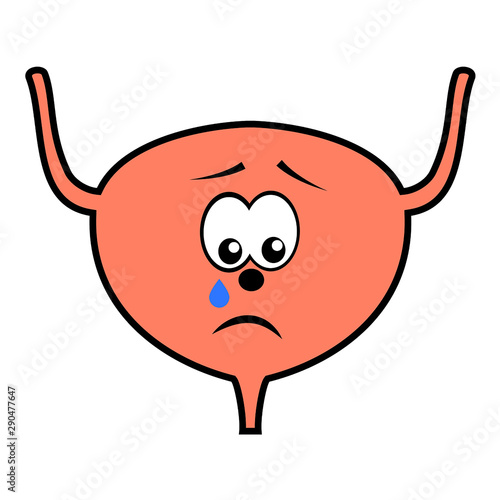 Unhappy unhealthy crying urinary bladder  cartoon character vector icon isolated on white.