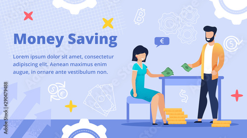 Informative Banner Inscription Money Saving, Flat.