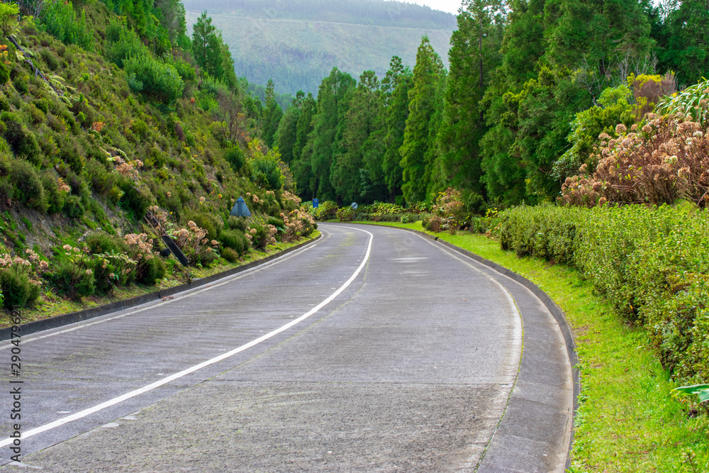 Road on the way to Sete Cidades, Azores Road on the way to Sete Cidades, Azores