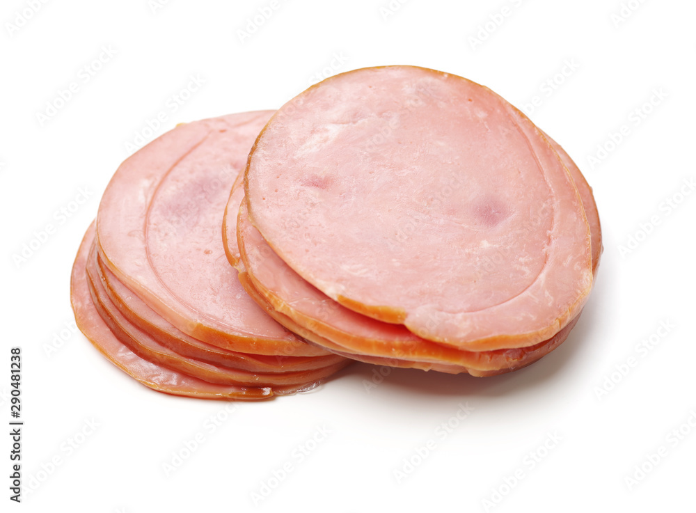 cooked boiled ham sausage on white background cooked boiled ham sausage on white background