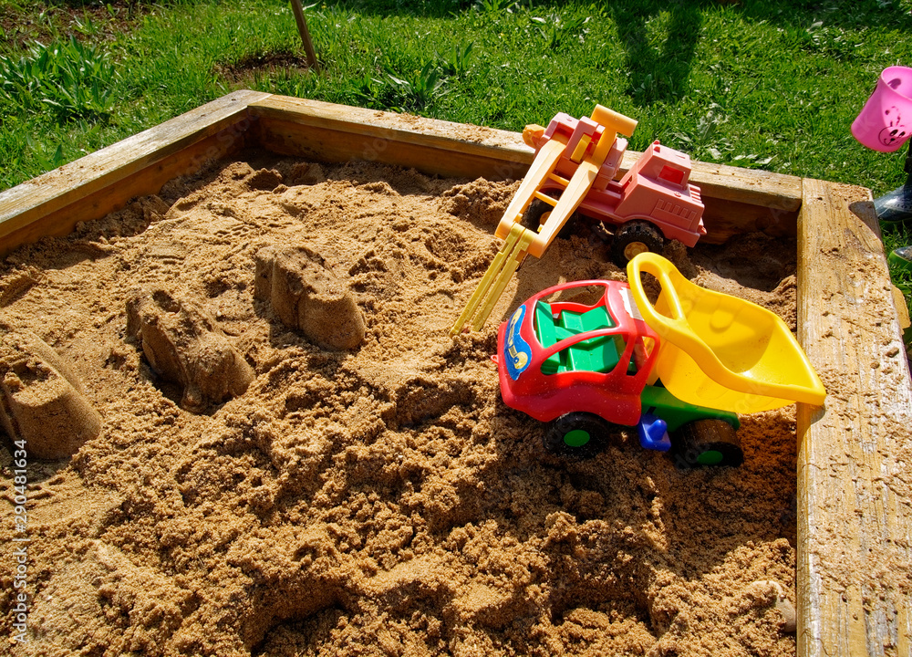 children's sandbox with toys in the village, Russia. children's sandbox with toys in the village, Russia.