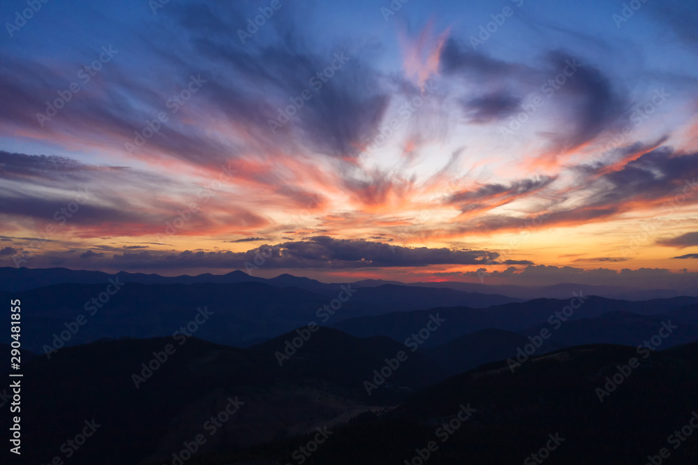 Very beautiful color sunset in the mountains
