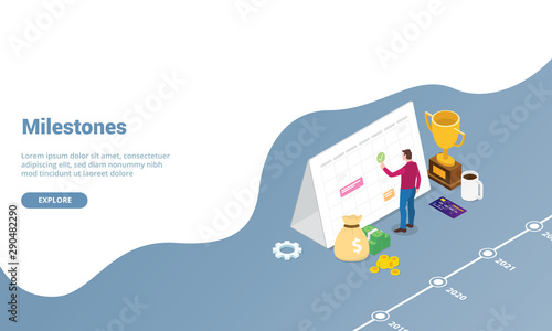 milestones marks for personal business concept for website template or landing homepage with isometric modern style - vector