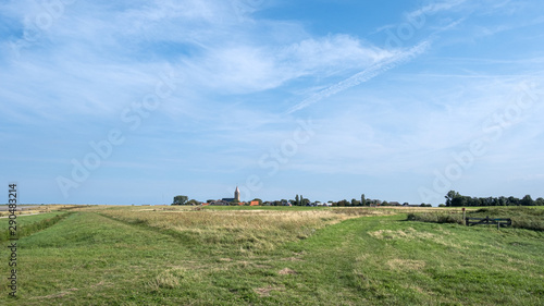 Distant view on the village Oosterland at Wieringen in The Netherlands