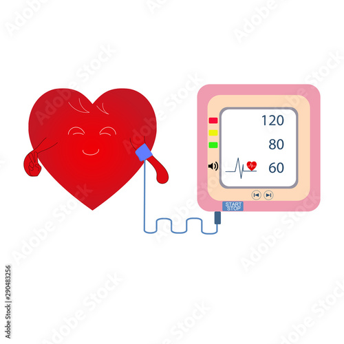 Heart cartoon with Digital device Medical equipment for measuring pressure, Diagnose hypertension, heart, vector illustrations concept healtycare
