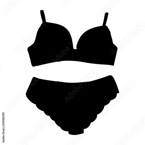 isolated, black silhouette of lingerie, underpants and bra
