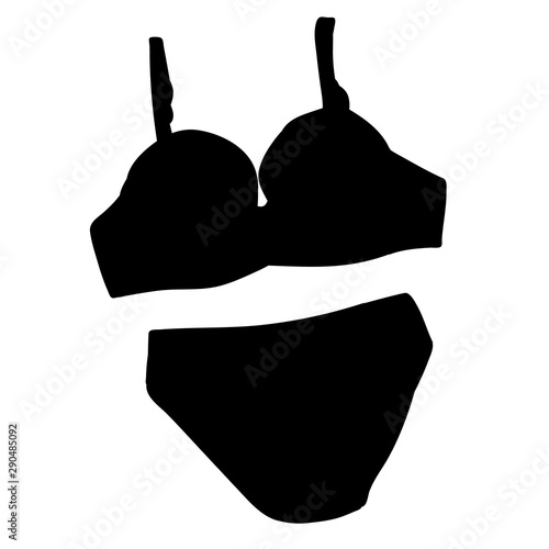 isolated, black silhouette of lingerie, underpants and bra