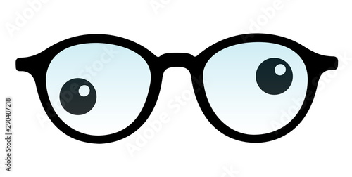 Crossed eye and strabismus - sight and vision health dysfunction. Eyeglasses frame and poor eyes. Vector illustration isolated on white