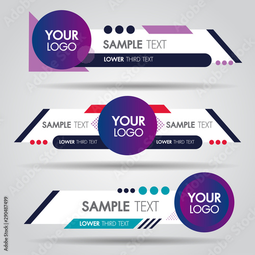 Lower third white and colorful design template modern contemporary. Set of banners bar screen broadcast bar name. Collection of lower third for video editing on transparent background.