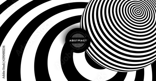 Target hit in the center. Black and white design with optical illusion. Abstract striped background. Vector illustration.