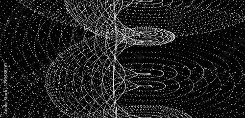 Array with dynamic particles. Swirl with connected dots. Abstract science or technology background. 3d vector illustration.