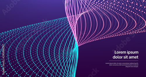 Sound waves. Big data visualization. Array with dynamic particles. Abstract grid design. 3d vector illustration for science or technology.