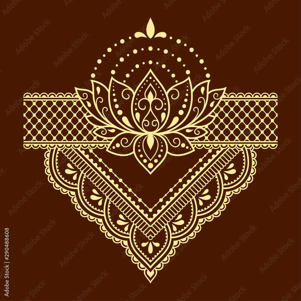 Lotus mehndi flower pattern for Henna drawing and tattoo. Decoration in oriental, Indian style. Doodle ornament. Outline hand draw vector illustration.