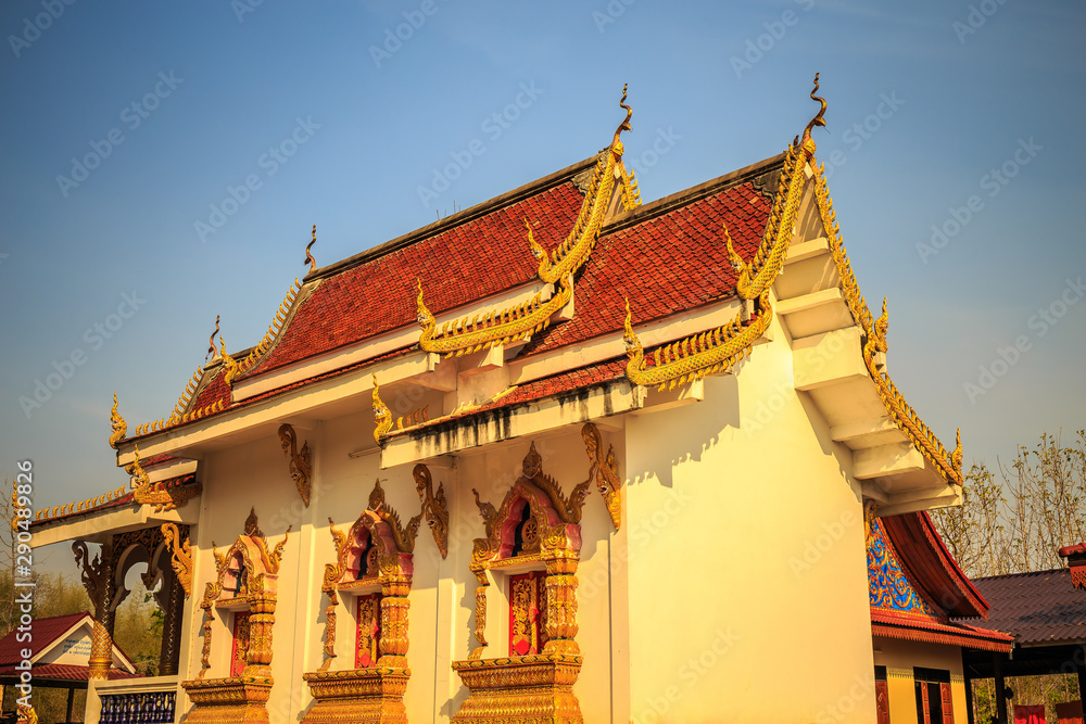 Landmark wat thai, sunset in temple Chiang mai Thailand