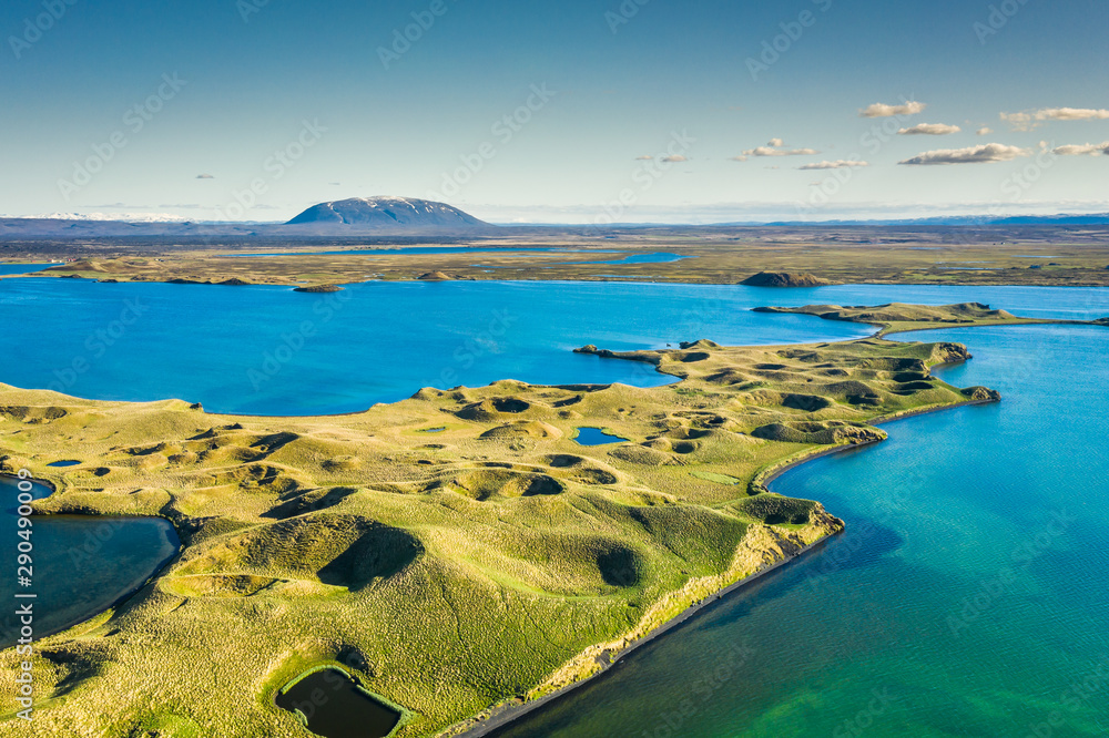 Myvatn Lake landscape at North Iceland. Wiew from above